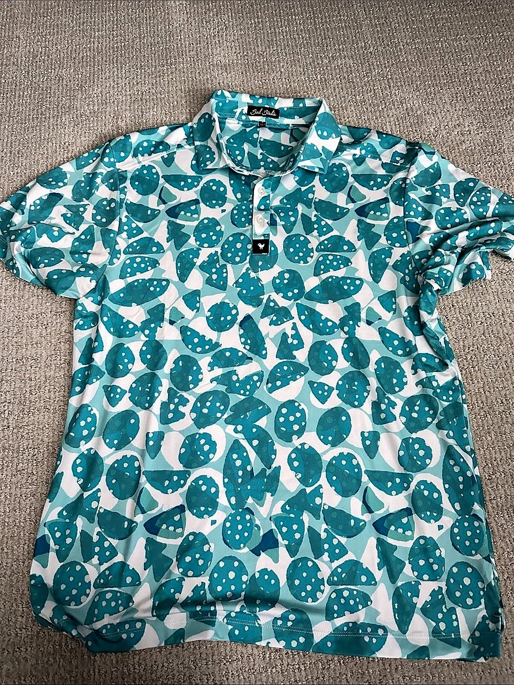 Bad Birdie Men's Abstract Polo Blue & White Large